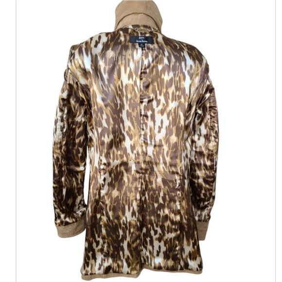 Dennis Basso Long Washable Suede Jacket Gold Turnkey Size XS Tan Boho Chic Indie - Picture 9 of 12
